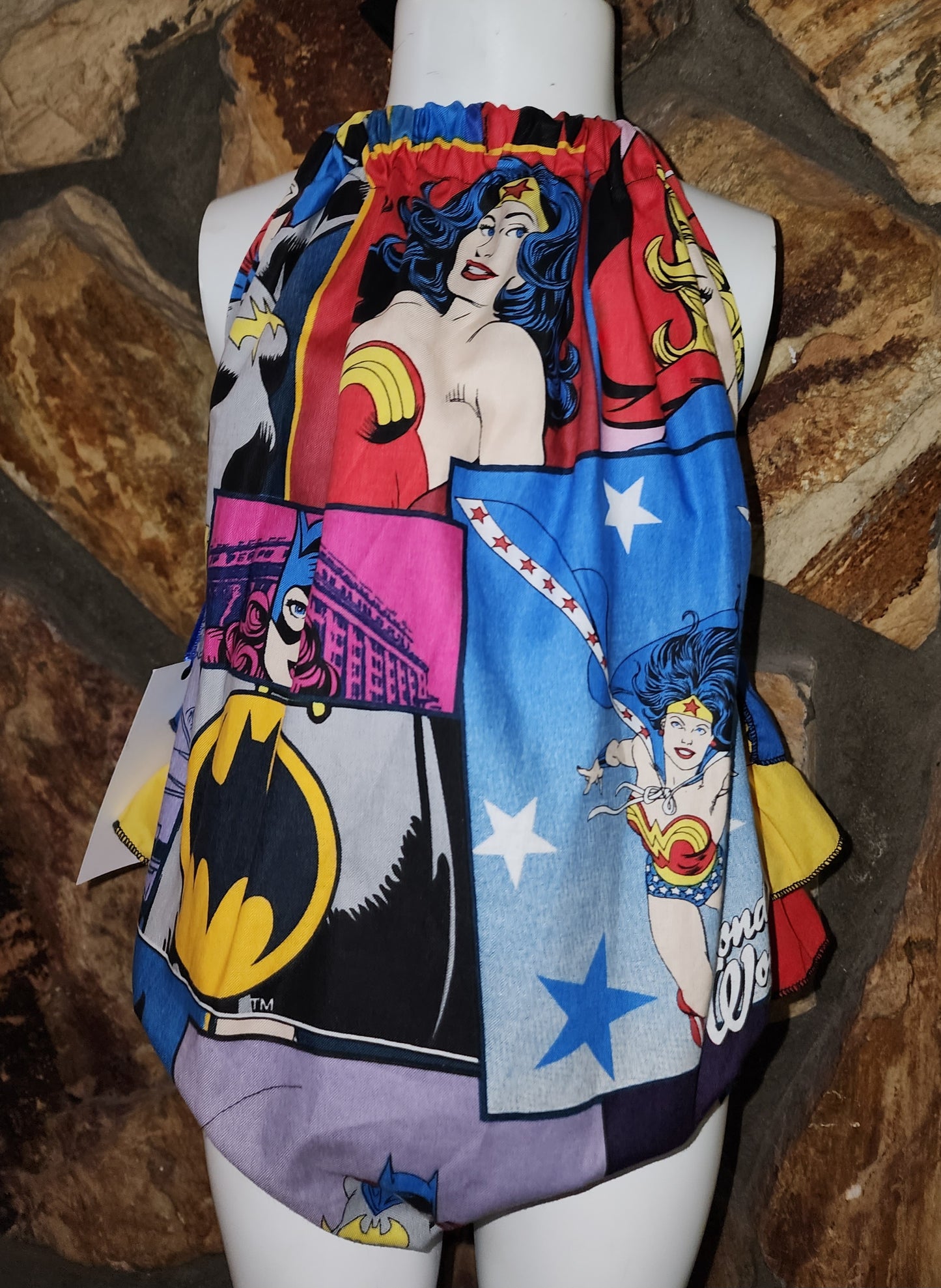 Wonder Woman SuperGirl and BatGirl Ruffle Bottom Size 2 Halter Set