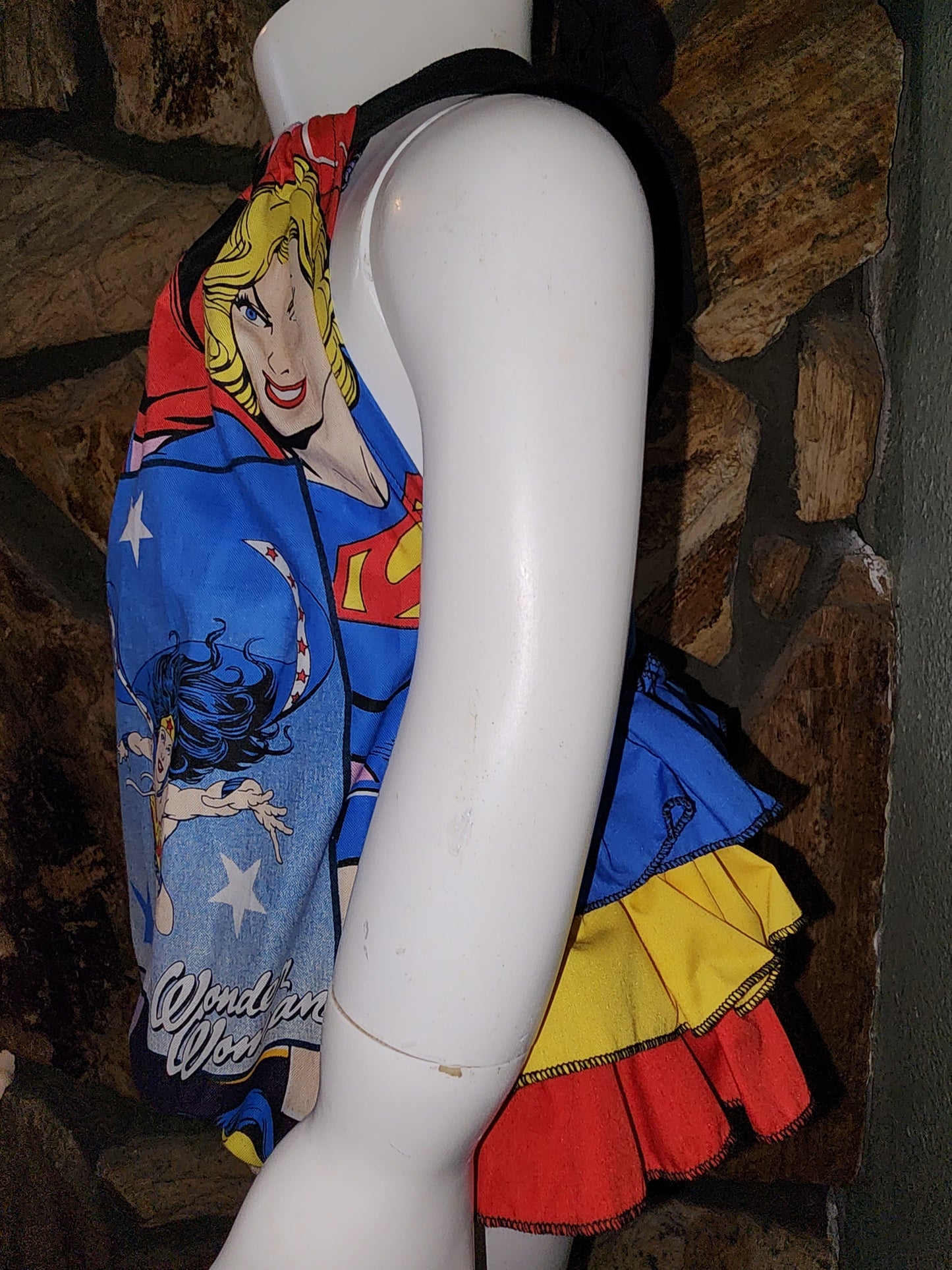 Wonder Woman SuperGirl and BatGirl Ruffle Bottom Size 2 Halter Set