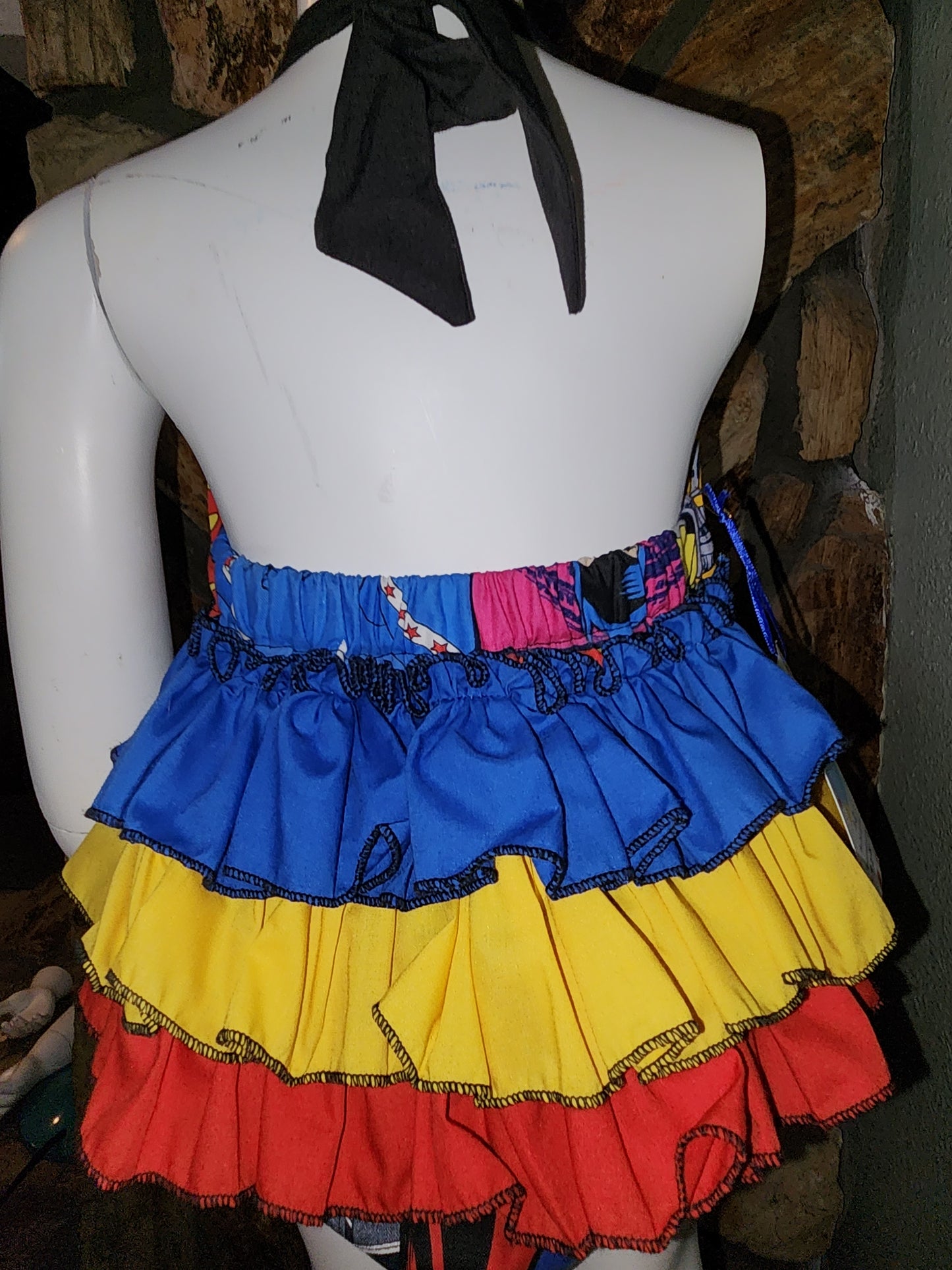 Wonder Woman SuperGirl and BatGirl Ruffle Bottom Size 2 Halter Set