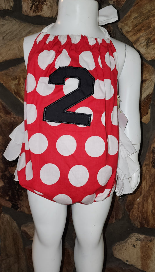 Minnie Inspired Polka Dot 2nd Birthday Size 2 Ruffle Bottom Halter