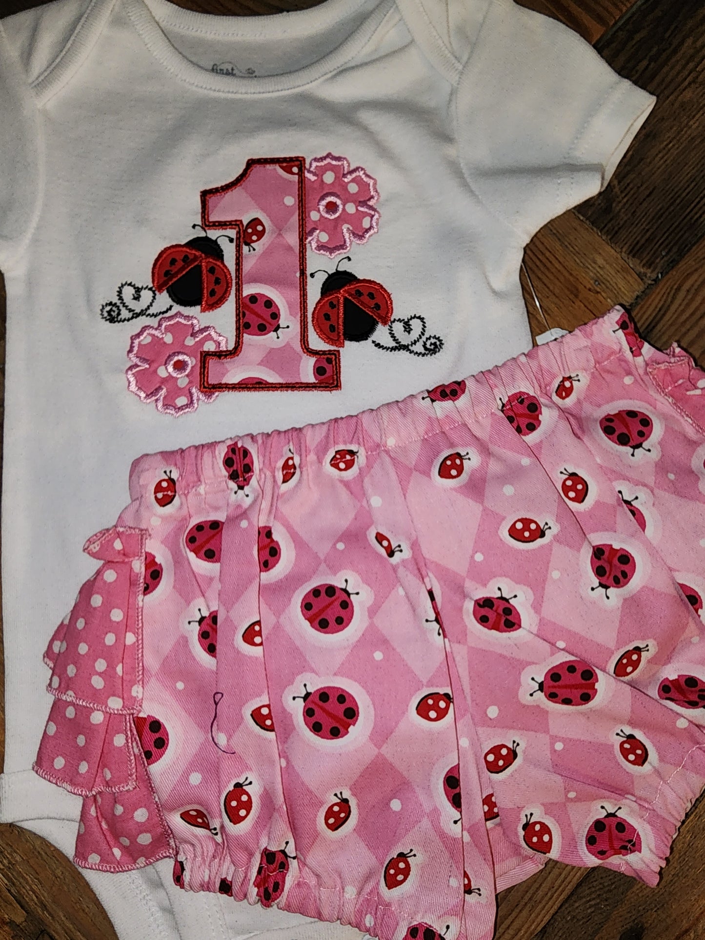 Lady Bug First Birthday Size 12m Two Piece Ruffle Bottom Set