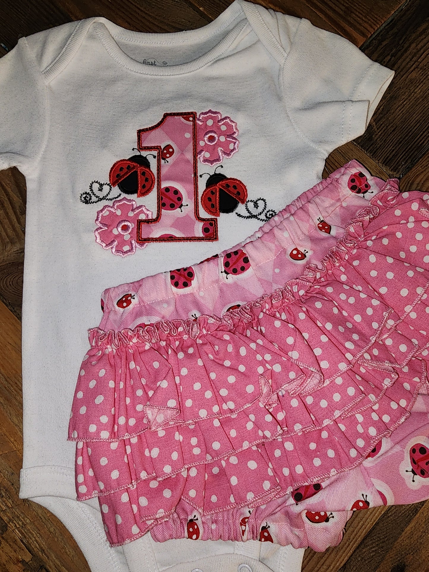 Lady Bug First Birthday Size 12m Two Piece Ruffle Bottom Set