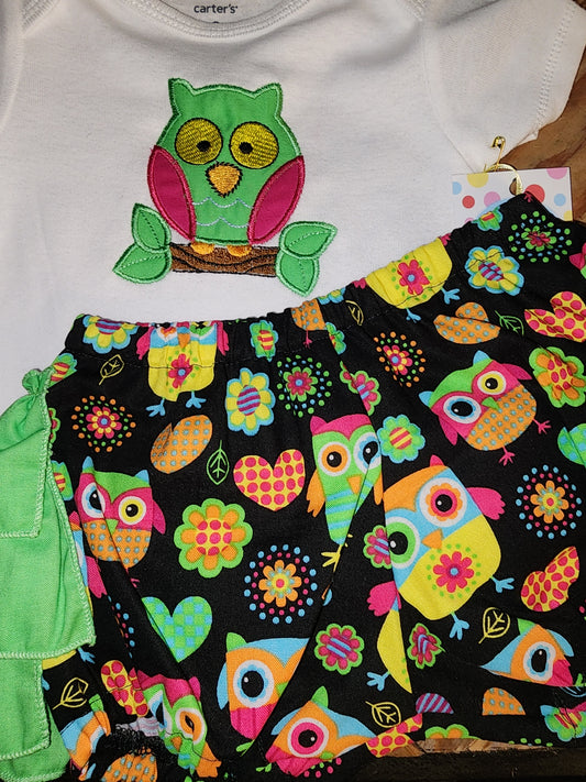 Owl Size 9m Two Piece Ruffle Bottom Outfit