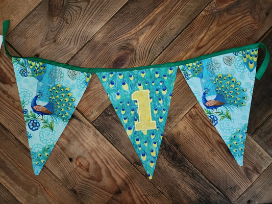 Peacock First Birthday Banner