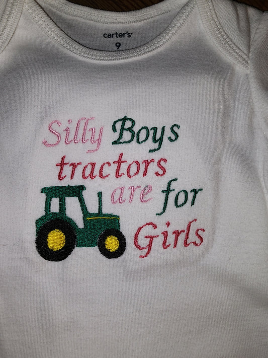Silly Boys Tractors Are For Girls 9m Bodysuit