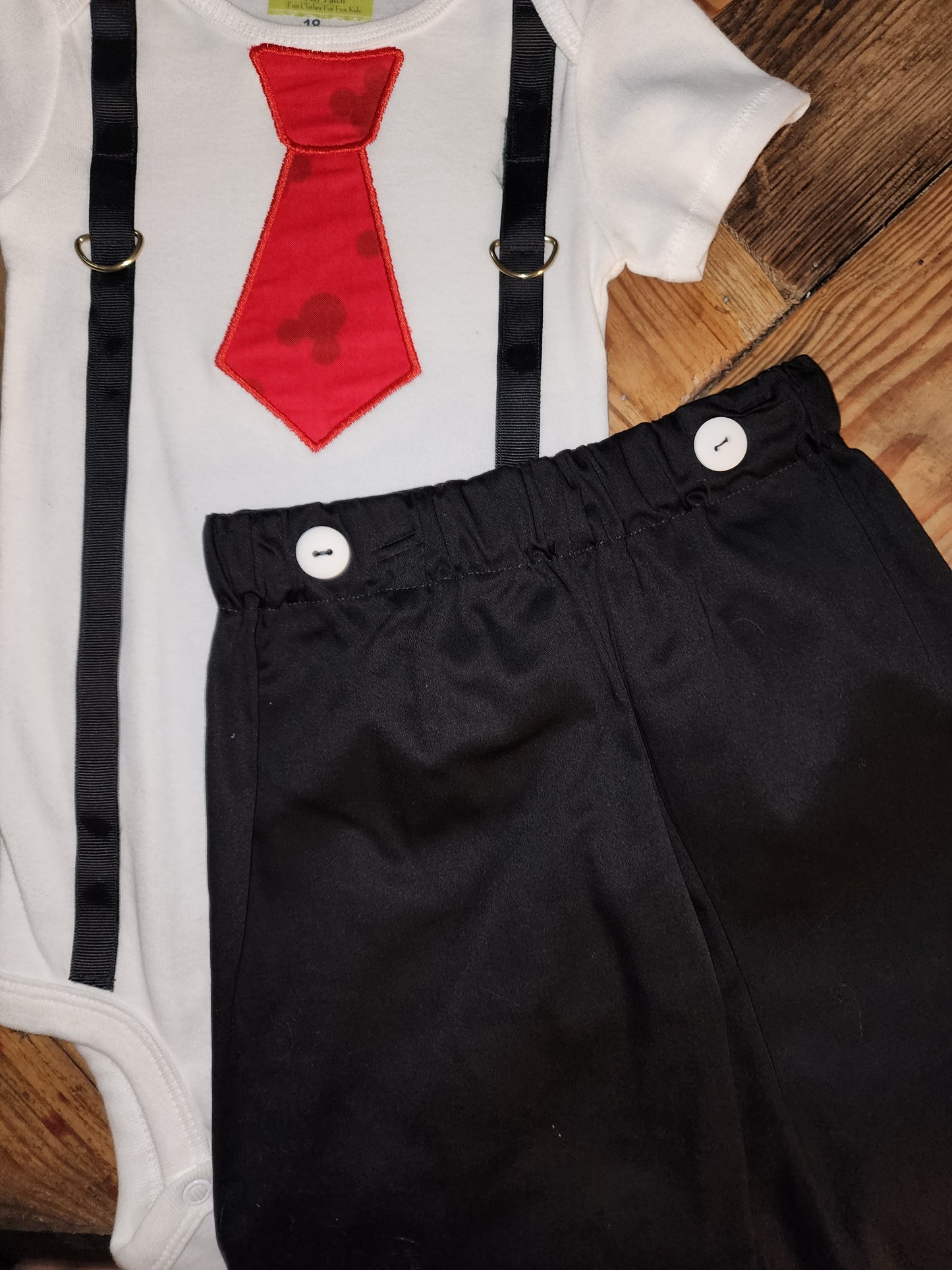 Mickey Themed Tie and Suspender Bodysuit Size 18m Set