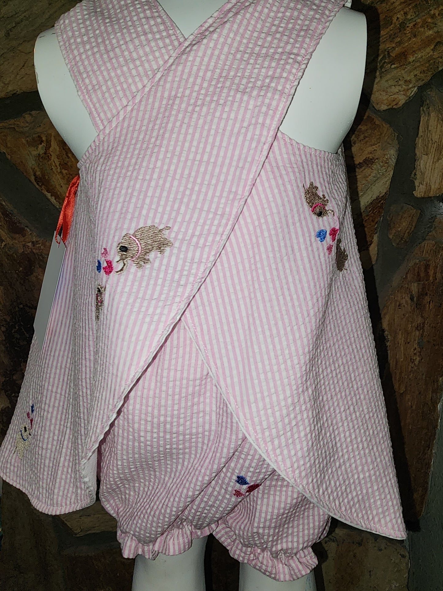 Pink and White Striped Elephant Themed Swing Top and Diaper Cover Size 9/12m