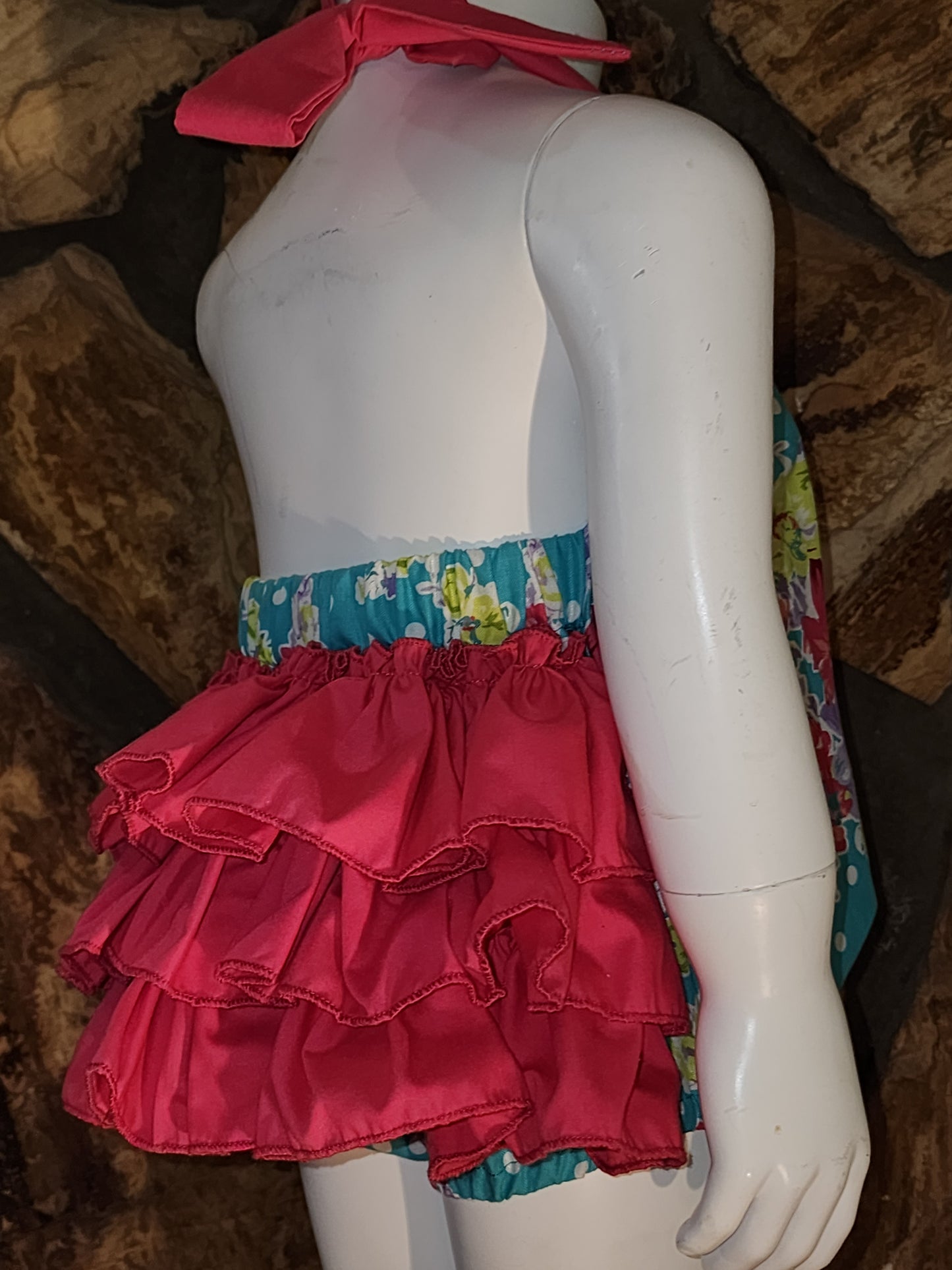 Flowers and Polka Dots Size 18/24m Ruffle Bottom Halter