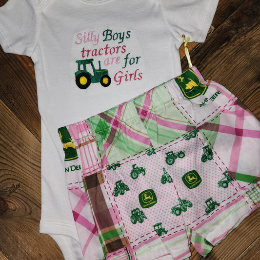 Silly Boys Tractors are for Girls Size 9m Two Piece Set