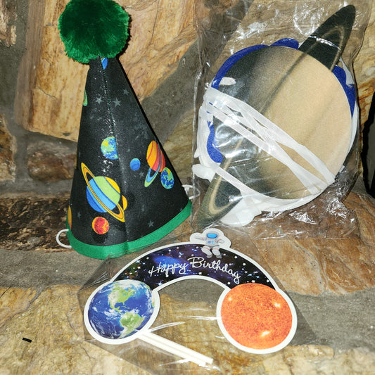 Space Themed Birthday Hat Paper Banner Cake Topper