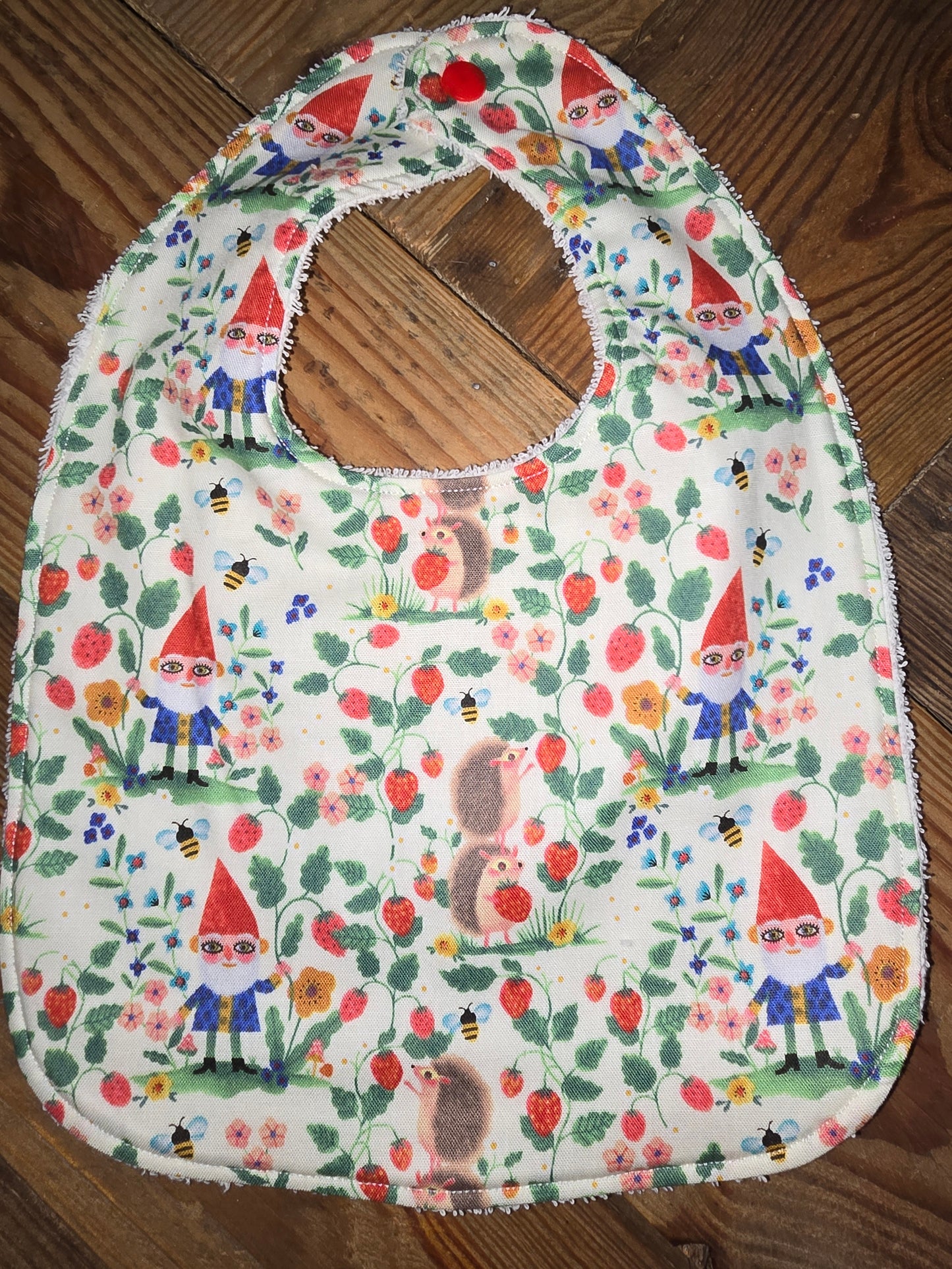 Gnome Hedgehog and Strawberry Baby Bib