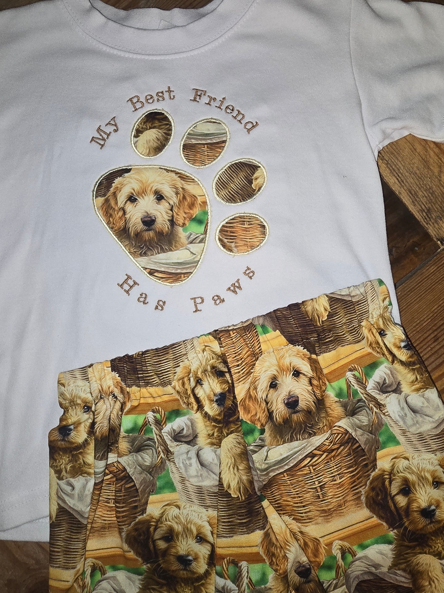 My Best Friend Has Paws Size 12/18m Golden Doodle Short Set
