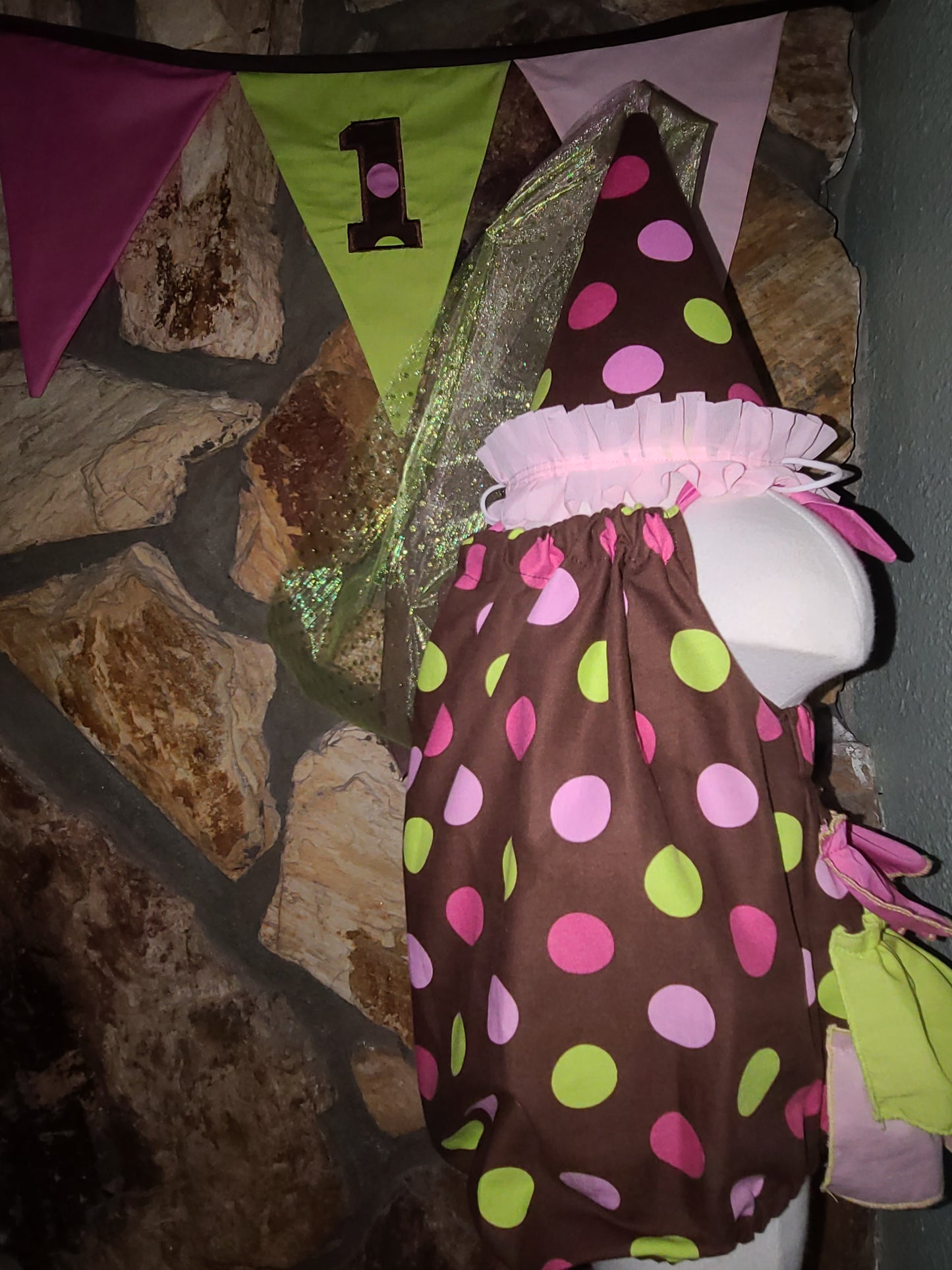 Brown, Green and Pink Polka Dot Birthday Hat