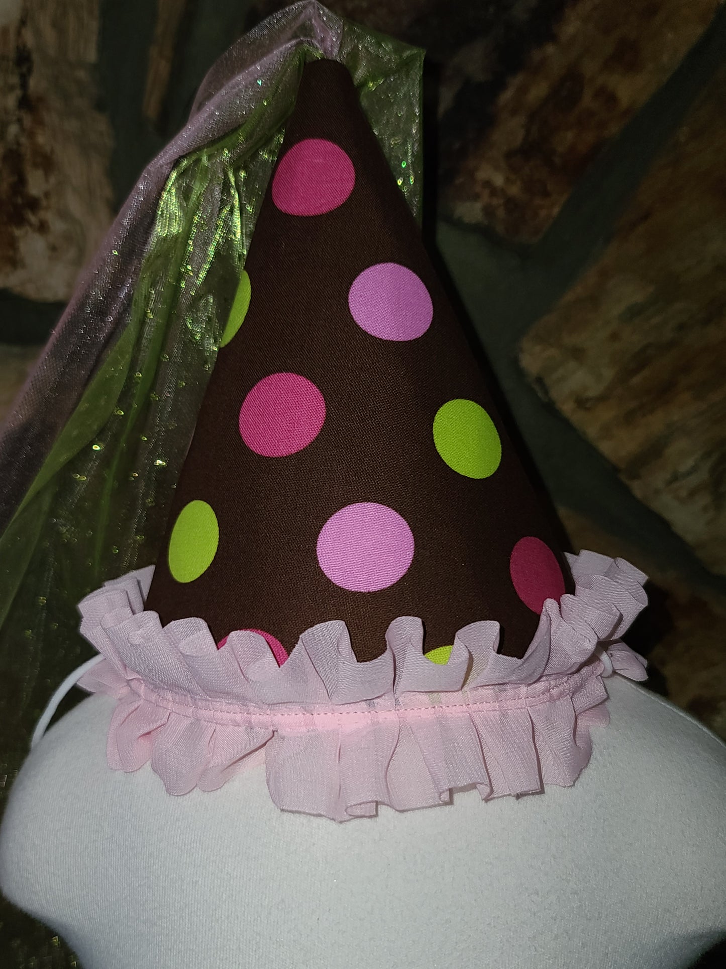 Brown, Green and Pink Polka Dot Birthday Hat