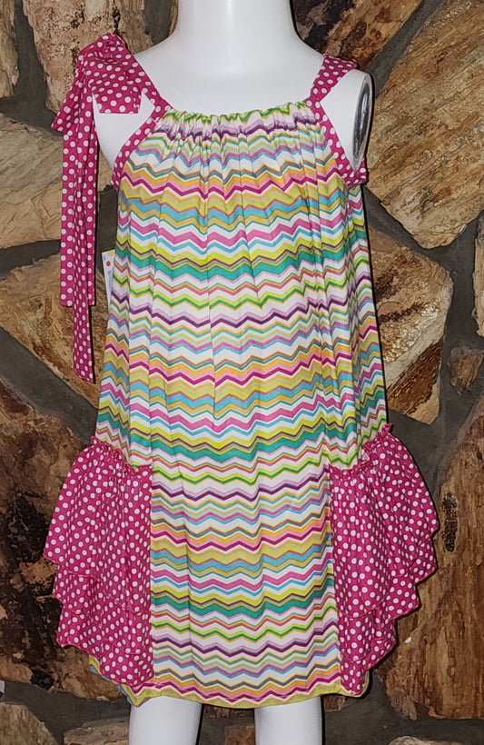 Rainbow Chevron Ruffle Dress Size 4