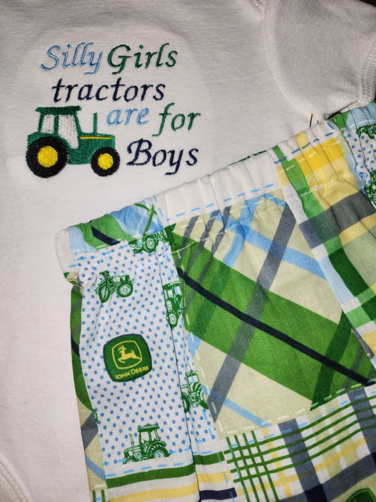 Silly Girls Tractors are fot Boys Size 6/9m Two Piece Short Set
