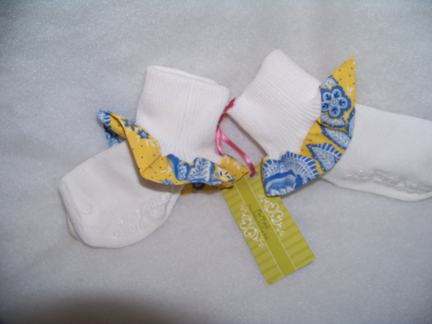 yellow and blue polka dots and flowers ruffled boutique ruffle socks