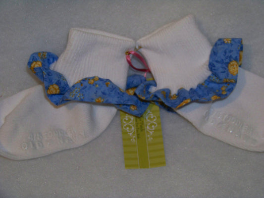 blue yellow flower ruffled socks boutique rose ruffle sock