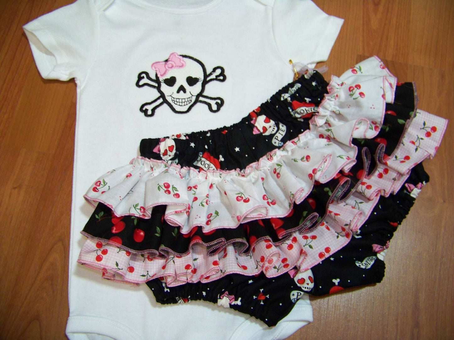 Skull and Crossbone Cherry Time Two Piece Size 24 Months Ruffle Bottom Set