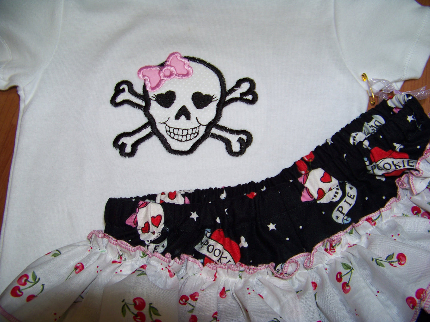 Skull and Crossbone Cherry Time Two Piece Size 24 Months Ruffle Bottom Set