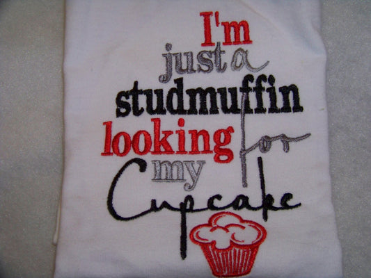 Studmuffin shirt I'm Just a Stud muffin looking for my cupcake shirt boys valentine shirt